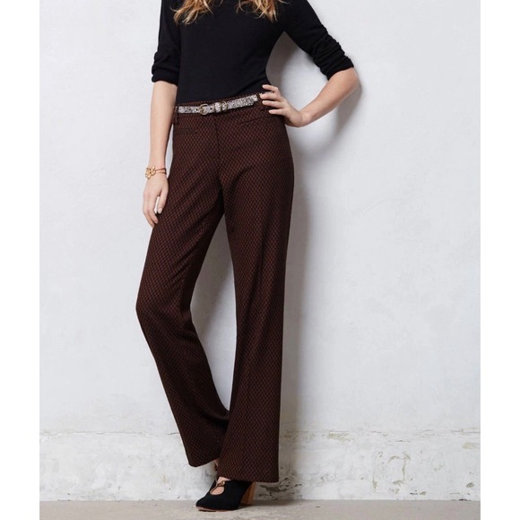 Anthropologie Pants - Anthropologie Leifsdottir Brown Geometric Diamond Print Flare Leg Pants Size 6